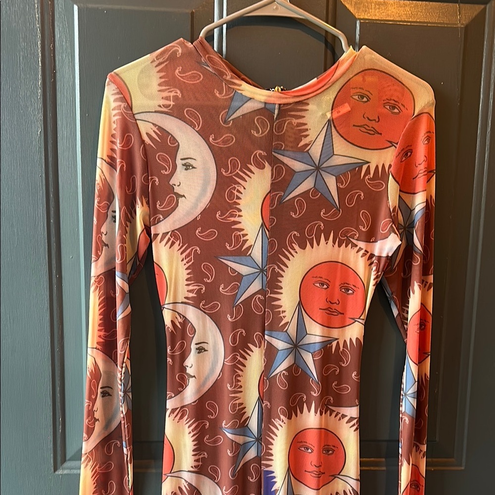 Celestial Print Long Sleeve Dress
